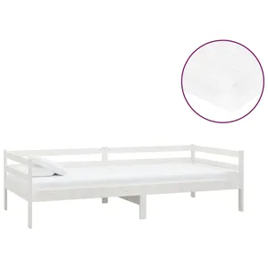 vidaXL Lit de repos avec matelas 90x200 cm Blanc Bois de pin massif pas cher