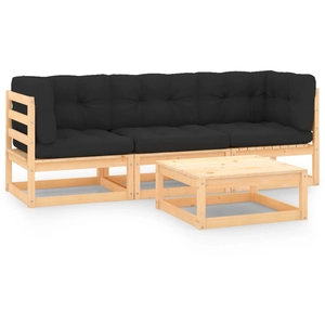 vidaXL Salon de jardin 4 pcs avec coussins Bois de pin massif pas cher
