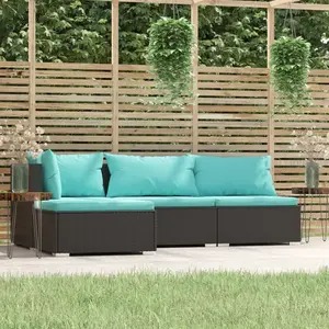 vidaXL Salon de jardin 4 pcs avec coussins Noir Résine tressée pas cher