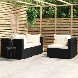 vidaXL Salon de jardin 3 pcs avec coussins Noir Résine tressée pas cher