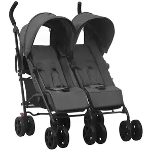 vidaXL Poussette à deux places Anthracite Acier pas cher