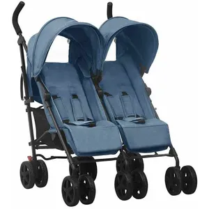 Vidaxl Poussette À Deux Places Bleu Marine Acier pas cher