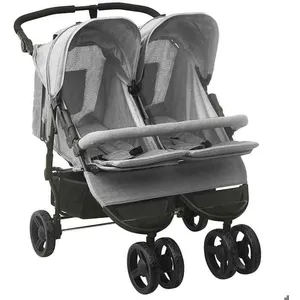 vidaXL Poussette à deux places Gris clair Acier pas cher