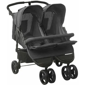vidaXL Poussette à deux places Anthracite Acier pas cher
