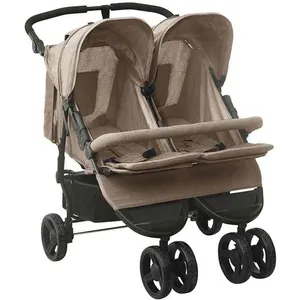 vidaXL Poussette à deux places Taupe Acier pas cher