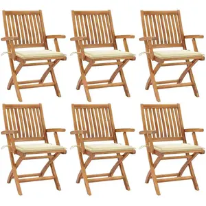 vidaXL Chaises pliables de jardin avec coussins lot de 6 Bois de teck pas cher