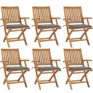 vidaXL Chaises pliables de jardin avec coussins lot de 6 Bois de teck pas cher