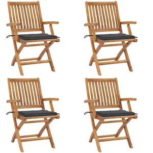 vidaXL Chaises pliables de jardin avec coussins lot de 4 Teck solide pas cher