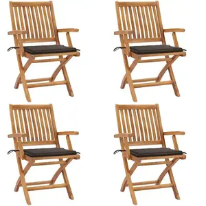 vidaXL Chaises pliables de jardin avec coussins lot de 4 Teck solide pas cher