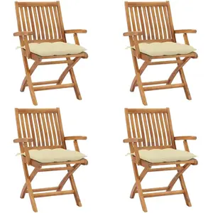vidaXL Chaises pliables de jardin avec coussins lot de 4 Teck solide pas cher