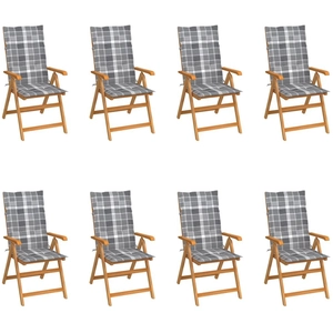 vidaXL Chaises inclinables de jardin et coussins lot de 8 Teck solide pas cher
