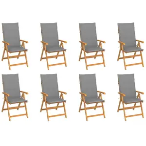 vidaXL Chaises inclinables de jardin et coussins lot de 8 Teck solide pas cher
