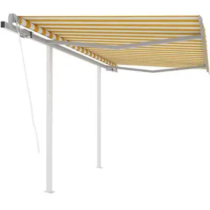 vidaXL Auvent rétractable automatique et poteaux 3x2,5m Jaune et blanc pas cher