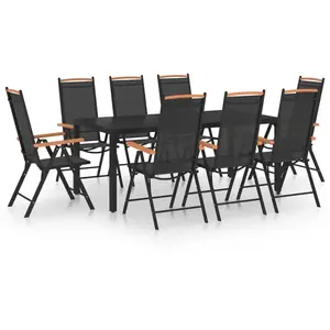 vidaXL Ensemble à manger de jardin 9 pcs aluminium noir pas cher