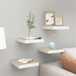 vidaXL Étagères murales 4 pcs Chêne et blanc 23x23,5x3,8 cm MDF pas cher