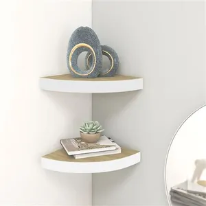 vidaXL Étagères d'angle murales 2 pcs Chêne et blanc 25x25x3,8 cm MDF pas cher