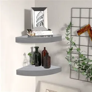 vidaXL Étagères d'angle murales 2 pcs Gris béton 35x35x3,8 cm MDF pas cher