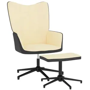 vidaXL Chaise de relaxation et repose-pied Blanc crème Velours et PVC pas cher