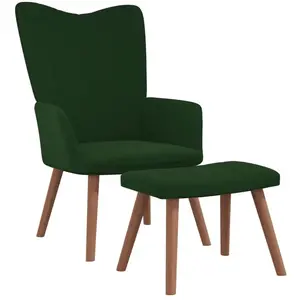 vidaXL Chaise de relaxation avec repose-pied Vert foncé Velours pas cher