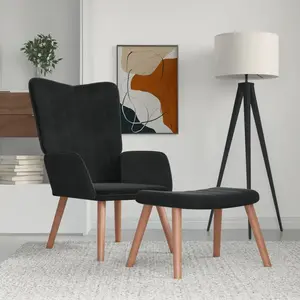 vidaXL Chaise de relaxation avec repose-pied Noir Velours pas cher