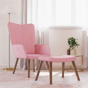 vidaXL Chaise de relaxation avec repose-pied Rose Velours pas cher
