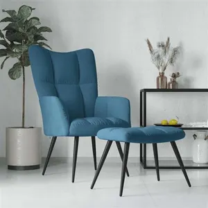 vidaXL Vidaxl Chaise De Relaxation Avec Tabouret Bleu Velours pas cher