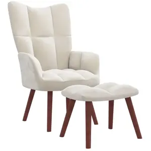 vidaXL Chaise de relaxation avec repose-pied Blanc crème Velours pas cher