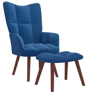 vidaXL Chaise de relaxation avec repose-pied Bleu Velours pas cher