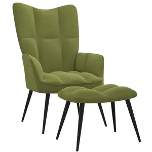 vidaXL Chaise de relaxation avec repose-pied Vert clair Velours pas cher