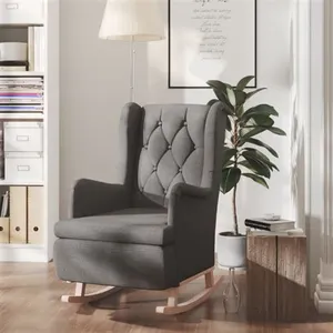 vidaXL Fauteuil avec pieds à bascule en bois d'hévéa Gris foncé Tissu pas cher