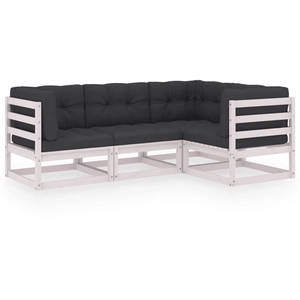 vidaXL Salon de jardin 4 pcs avec coussins Bois de pin massif pas cher