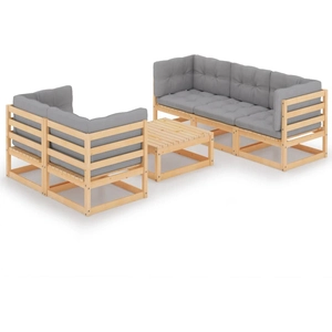 vidaXL Salon de jardin 6 pcs avec coussins Bois de pin massif pas cher