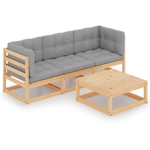 vidaXL Salon de jardin 4 pcs avec coussins Bois de pin massif pas cher