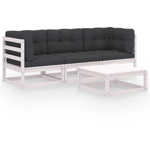 vidaXL Salon de jardin 4 pcs avec coussins Bois de pin massif pas cher