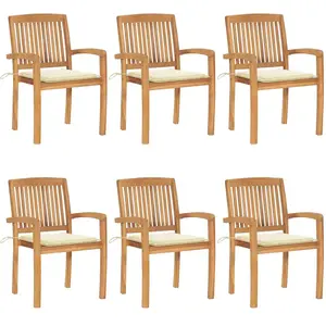 vidaXL Chaises de jardin empilables avec coussins 6 pcs Teck solide