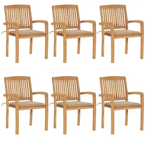 Comparateur de prix : vidaXL Chaises de jardin empilables avec coussins 6 pcs Teck solide
