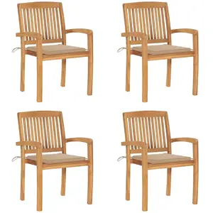 vidaXL Chaises de jardin empilables avec coussins lot de 4 Teck solide pas cher