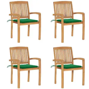 vidaXL Chaises de jardin empilables avec coussins 4 pcs Teck solide pas cher