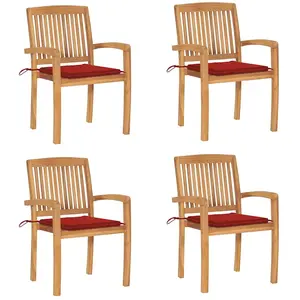 vidaXL Chaises de jardin empilables avec coussins 4 pcs Teck solide pas cher