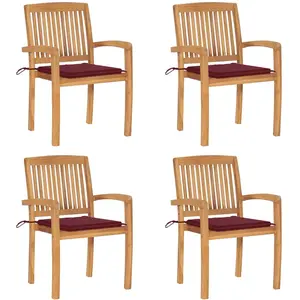 vidaXL Chaises de jardin empilables avec coussins lot de 4 Teck solide pas cher