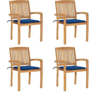 vidaXL Chaises de jardin empilables avec coussins lot de 4 Teck solide pas cher