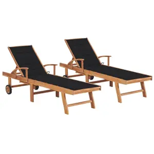 Comparateur de prix : vidaXL Chaises longues lot de 2 avec coussin noir Bois de teck solide