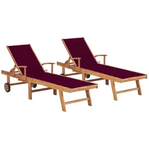 Comparateur de prix : vidaXL Chaises longues 2 pcs avec coussin rouge bordeaux Teck solide
