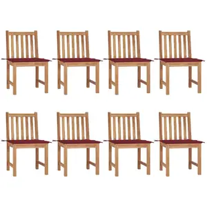 vidaXL Chaises de jardin lot de 8 avec coussins Bois de teck massif pas cher