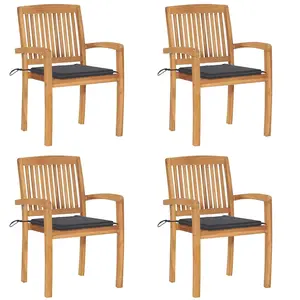 vidaXL Chaises de jardin empilables avec coussins 4 pcs Teck solide pas cher