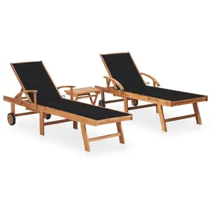 Comparateur de prix : vidaXL Chaises longues 2 pcs avec table et coussin Bois de teck solide