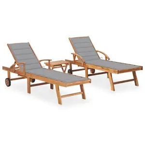 Comparateur de prix : vidaXL Chaises longues lot de 2 avec table et coussin Bois teck solide