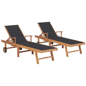 Comparateur de prix : vidaXL Chaises longues 2 pcs avec coussin anthracite Teck solide