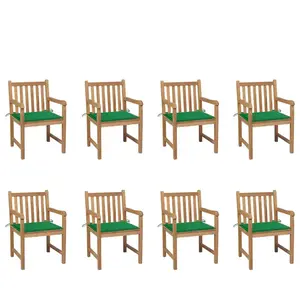 vidaXL Chaises de jardin lot de 8 avec coussins vert Bois teck massif pas cher