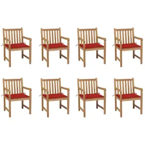 vidaXL Chaises de jardin 8 pcs avec coussins rouge Bois de teck massif pas cher